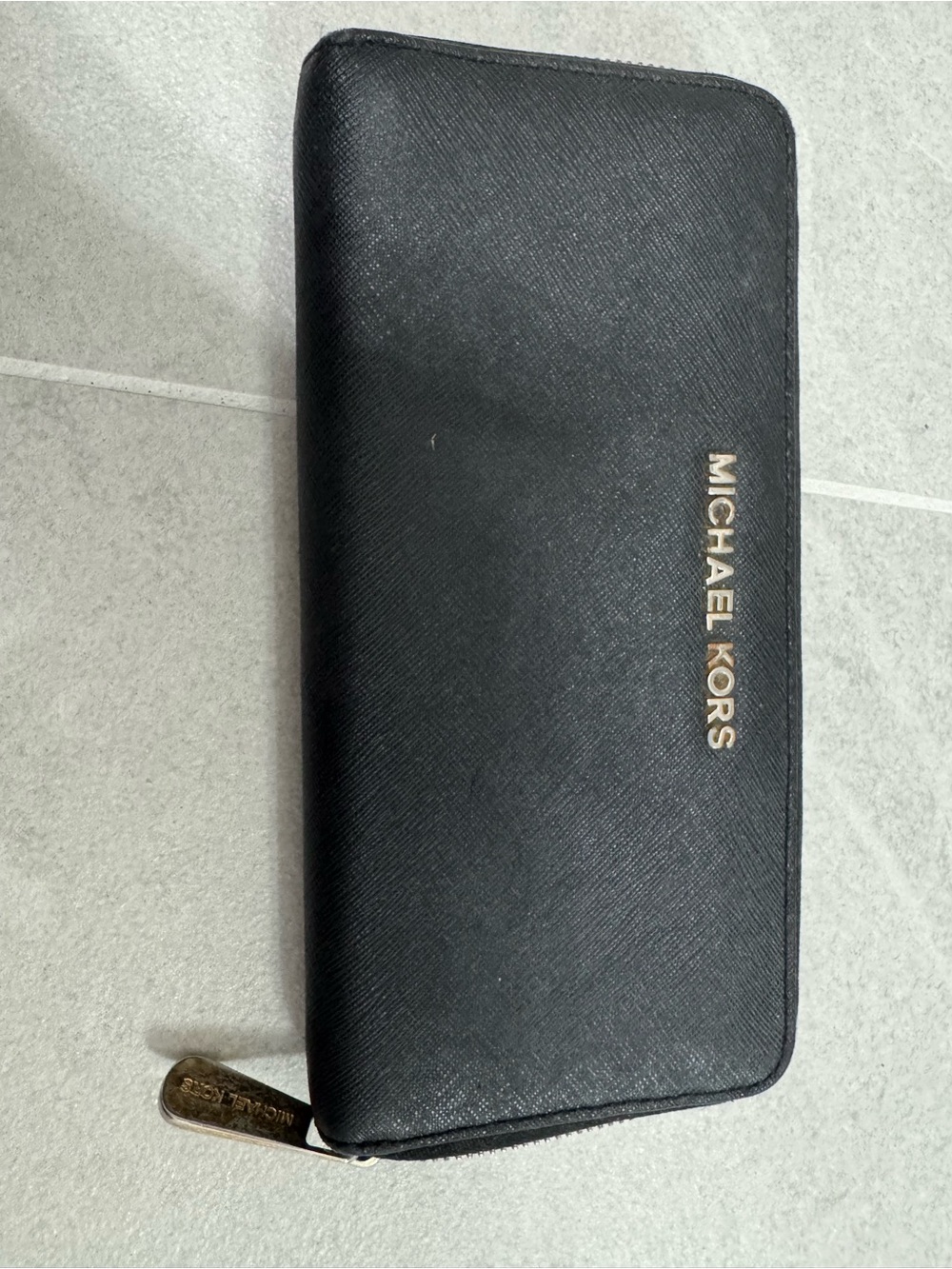 Michael Kors Black Continental Zip Wallet with Gold Logo